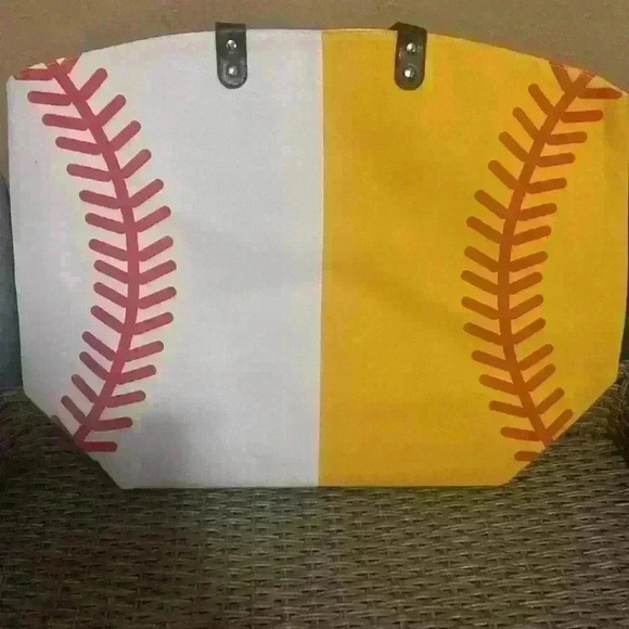 Baseball Print Stitching Canvas Tote - Picture 2 of 5